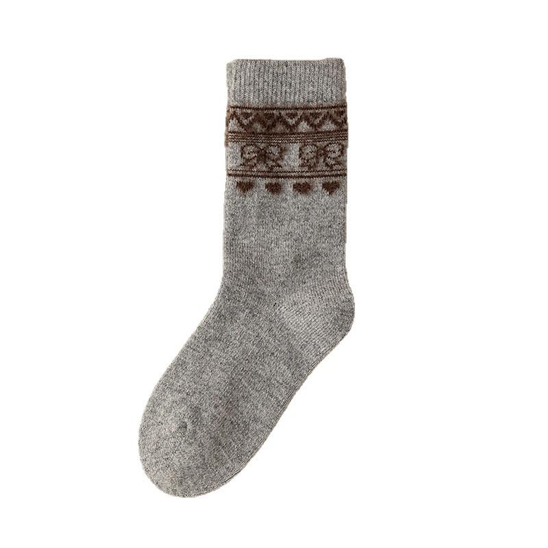Mittellanges Röhrengarn mit Federn, farblich passende Wollsocken im Retro-Stil mit Schleife, für Zuhause und Freizeit, wärmespeichernd, verdickt, Thermosocken