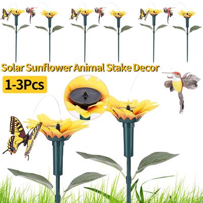 Solar Sunflower Animal Stake Decor Garden Ornaments 40cm Lifelike Hummingbird Decor Waterproof Patio Garden Landscape Decoration