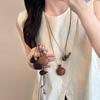 Retro Wooden Hip Flask Necklace: Versatile Choker & Sweater Chain Accessory for Women