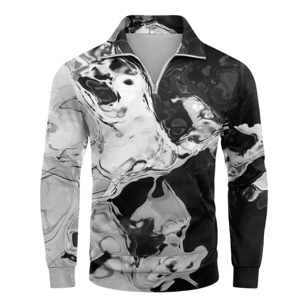 Men's Loose Casual 1/4 Zip Sweatshirt Fashion Printed Long Sleeve Top With Pockets