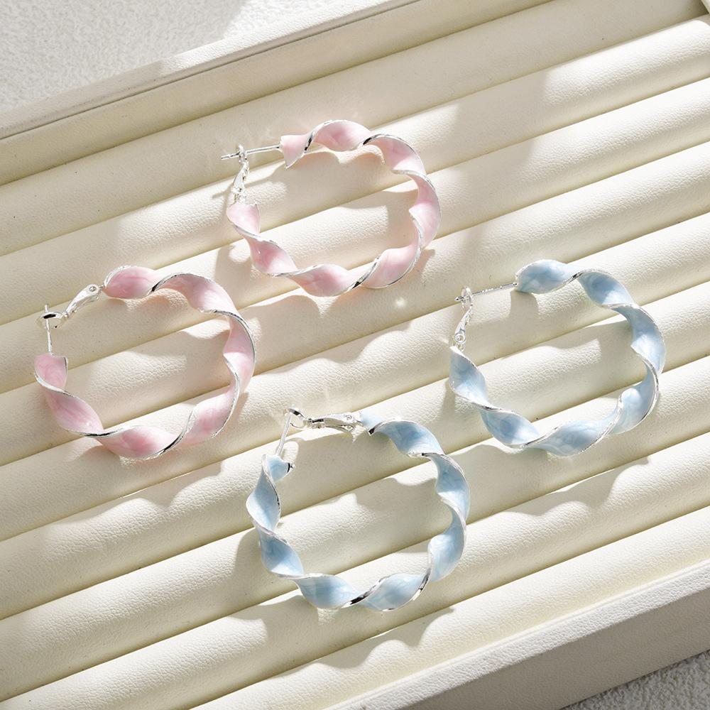 Large Colorful Spiral Oil Drop Hoop Earrings - Summer Fashion Personalized Design for Women