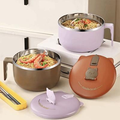 Japanese-style Student Instant Noodle Bowl 1300 ML 304 Stainless Steel Food Serving Bowl with Lid Large Capacity Food Container