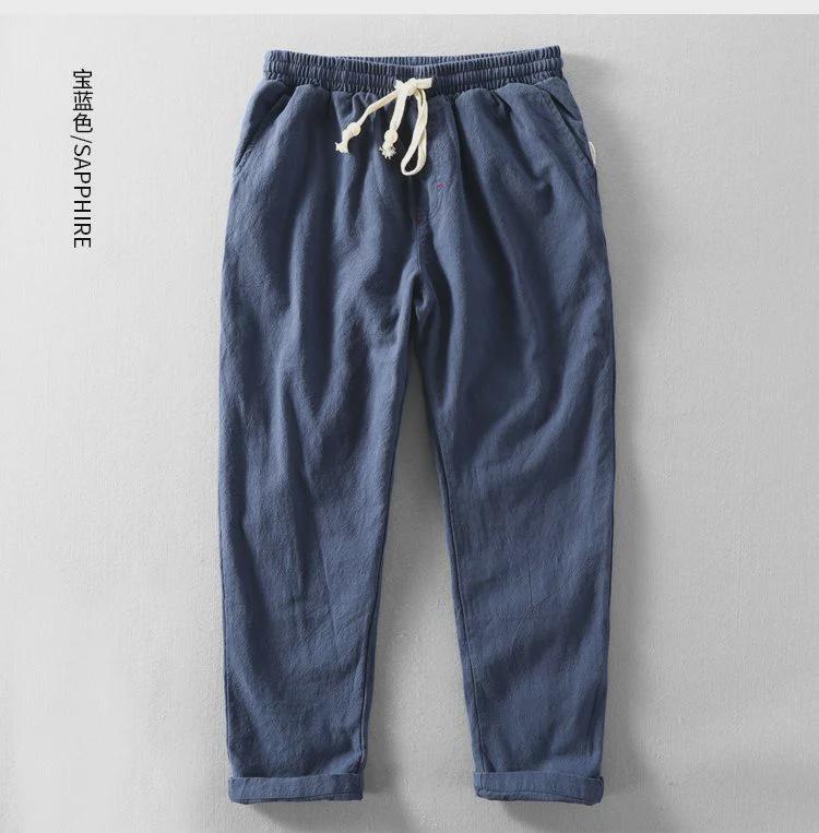 Men's Loose Cotton & Linen Casual Summer Straight Pants, Nine-Point Thin Style