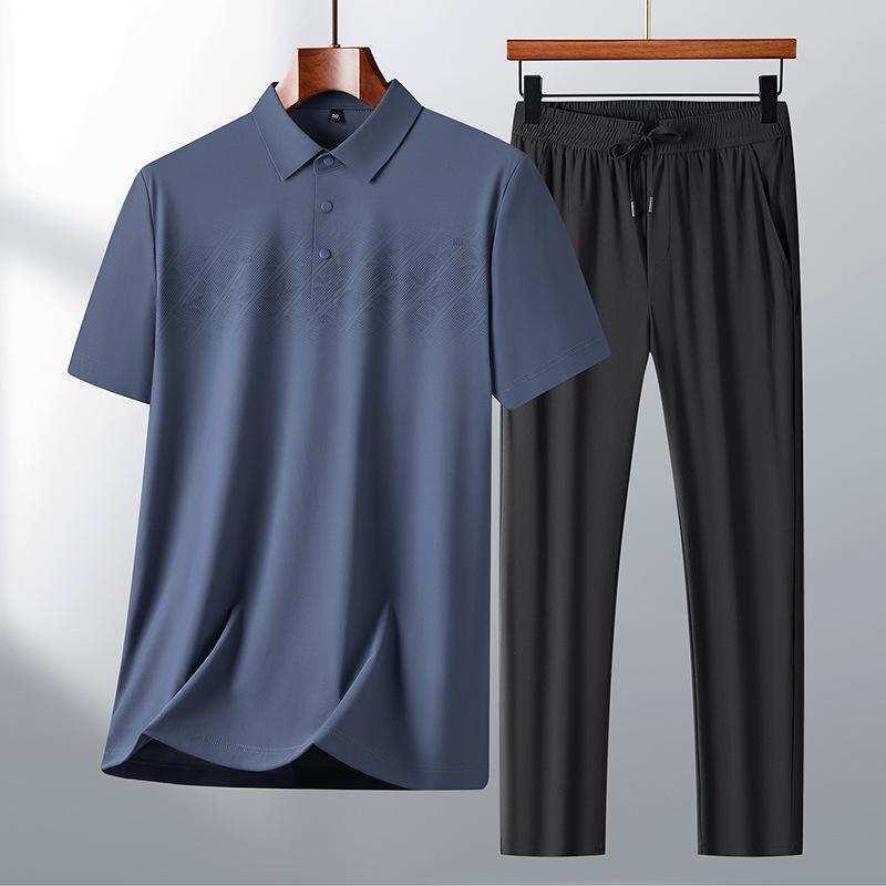 Men's Ice Silk Quick Dry Summer Set: T-shirt & Breathable Long Pants