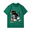 Men's 100% Cotton Crew Neck Short Sleeve T-Shirt, Funny Riding Bicycle Black Cat Graphic Casual Tee, Comfortable Breathable Summer Top for Daily Stree