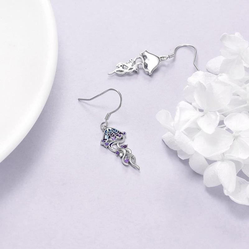 Cercei creativ cu meduze violete pentru femei, fermecătoare, de culoare argintie, cercei cu cârlig, bijuterii de nuntă cu animale mici