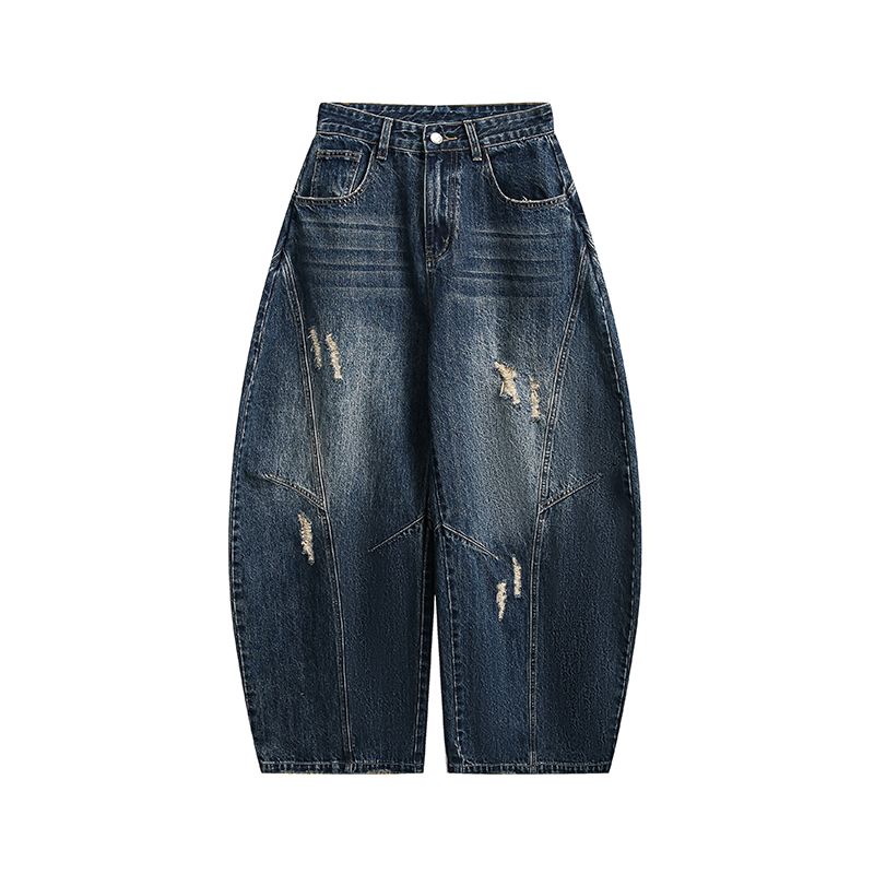 

Джинсы деконструкции в американском стиле Dream Made для мужчин, осенние брюки прямого кроя с широкими штанинами, мужские брюки-палаццо Dark Blue X L