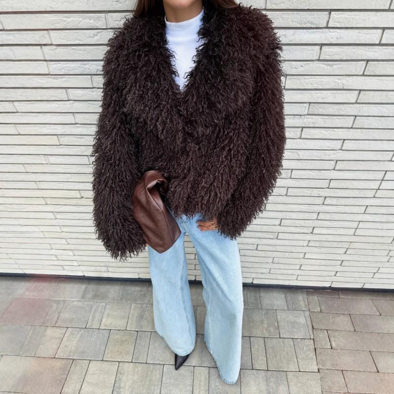 Womens Short Faux Fur Coat Turn-down Collar Pockets Sweet Elegant Style 2026