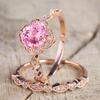Huitan White/Champagne/Pink CZ Set Rings for Women Rose Gold Color 2Pcs Finger Rings Wedding Party Double Wear Fashion Jewelry