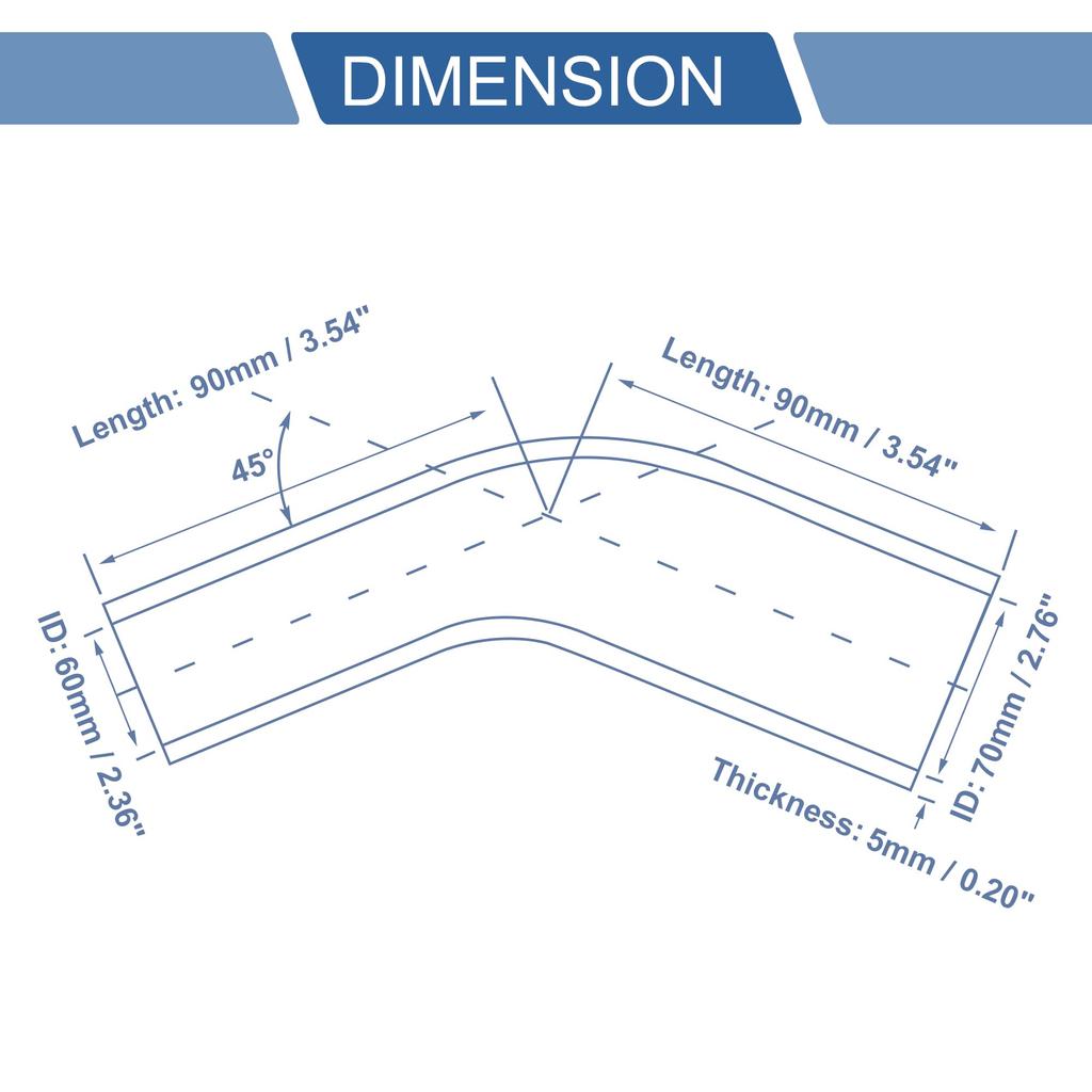 X AUTOHAUX 1pcs 60mm/2.36"-70mm/2.76" Inner Diameter 90mm/3.54" Length 45 Degree Blue Car Silicone Hose Hose Universal