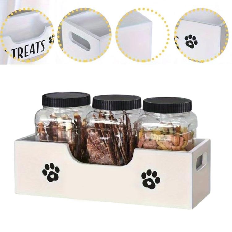 Triple Jar Pet Food Organizers Made From Sustainable Wooden Food Organizers For Cats Dog Treat Freshness And Space Saving