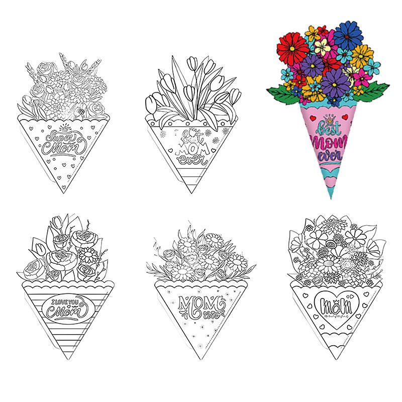 6/12pcs DIY Bouquet Handmade Greeting Card Postcard Paper Bouquet Party Supplies 2D Bouquet Carnation 6 Styles