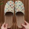 Women's Ethnic Floral Linen Sandals - Breathable Toe-Cover Slippers for Home