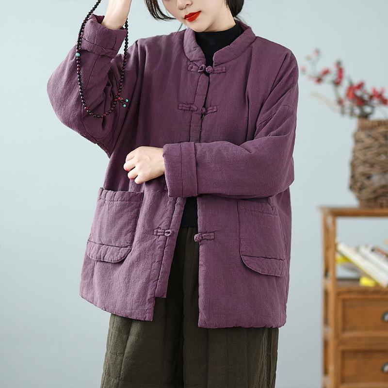 Women's Zen-Style Cotton Padded Jacket with Frog Buttons - Artistic Chinese Winter Top