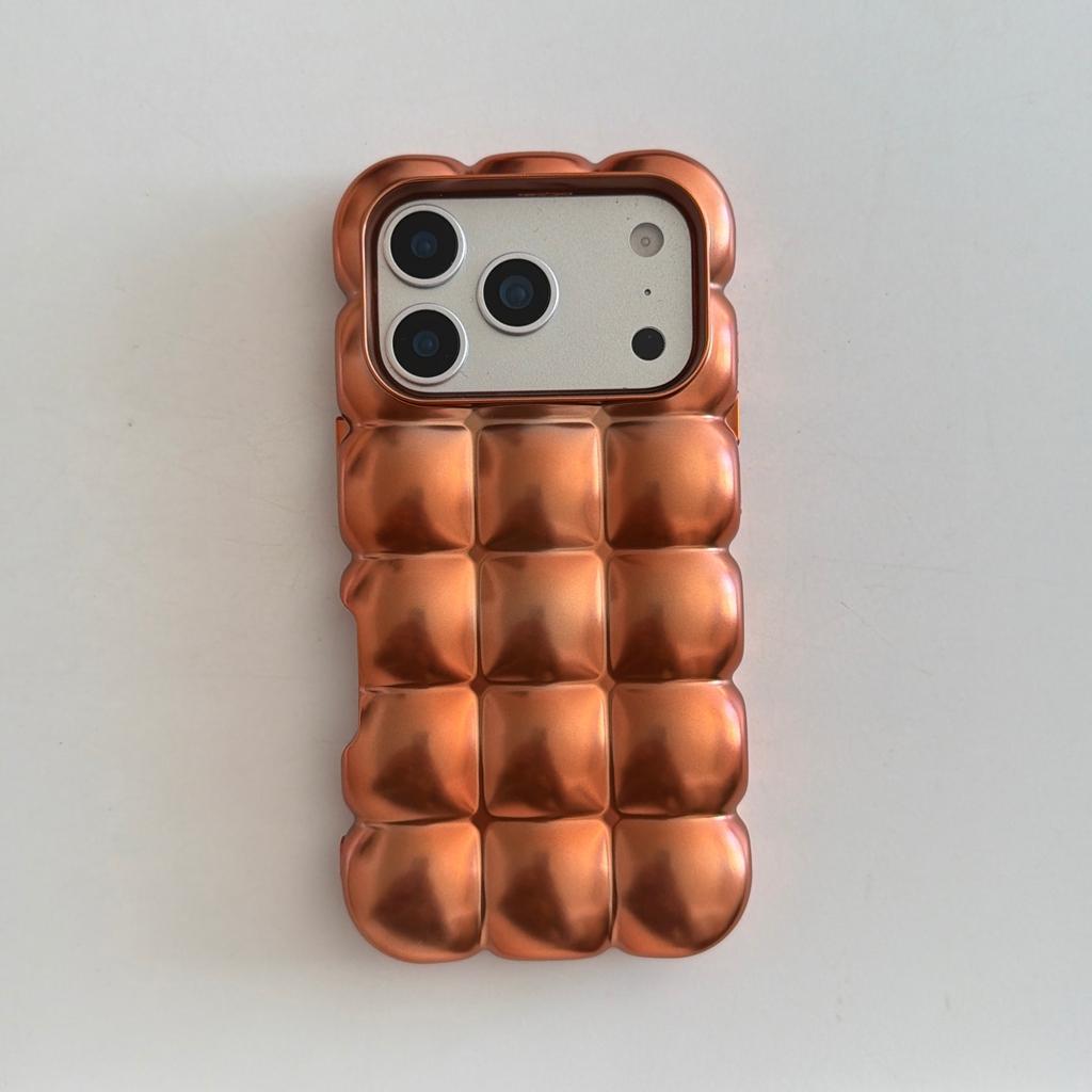 Custodia per Telefono Cover Case Colore Solido Lucido Opaco Placcata con Motivo a Griglia per Pane Stereoscopico Creativo per iPhone 17 16 15 14 13 12 Pro Max