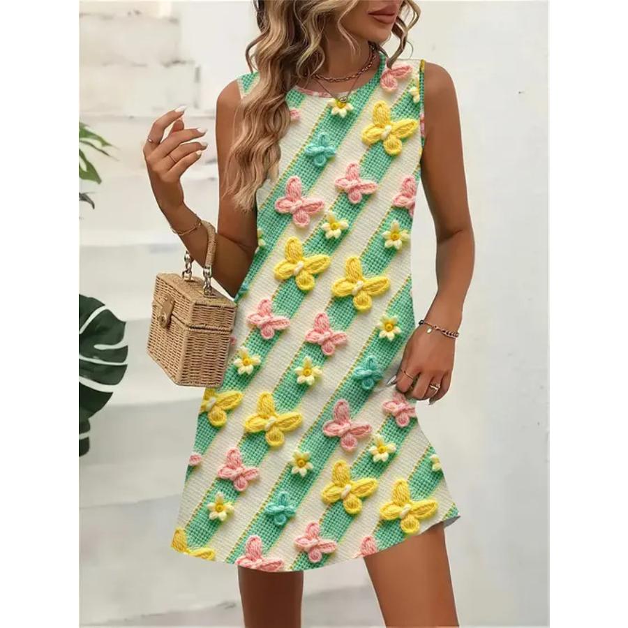 Sleeveless Dress Women O Neck 3d Print Midi Dresses Comfortable Plus Size 8XL Beach Clothing