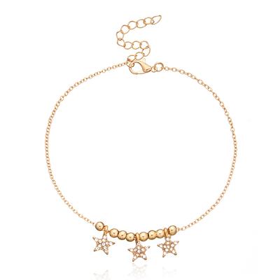 Anklets Beaded Adjustable Star Shape with Rhinestones Simple Style Fashion Accessory Hanging Pendent Ankle Bracelets for Women