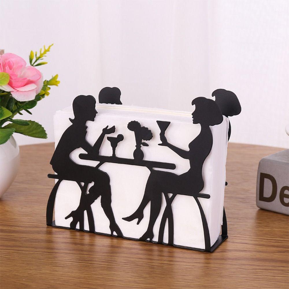 

Hollow Design Napkin Storage Rack Black Tissue Organizer for Home Decor & Table Use