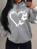 Women's Loose Fleece Hoodie with Love & Butterfly Print