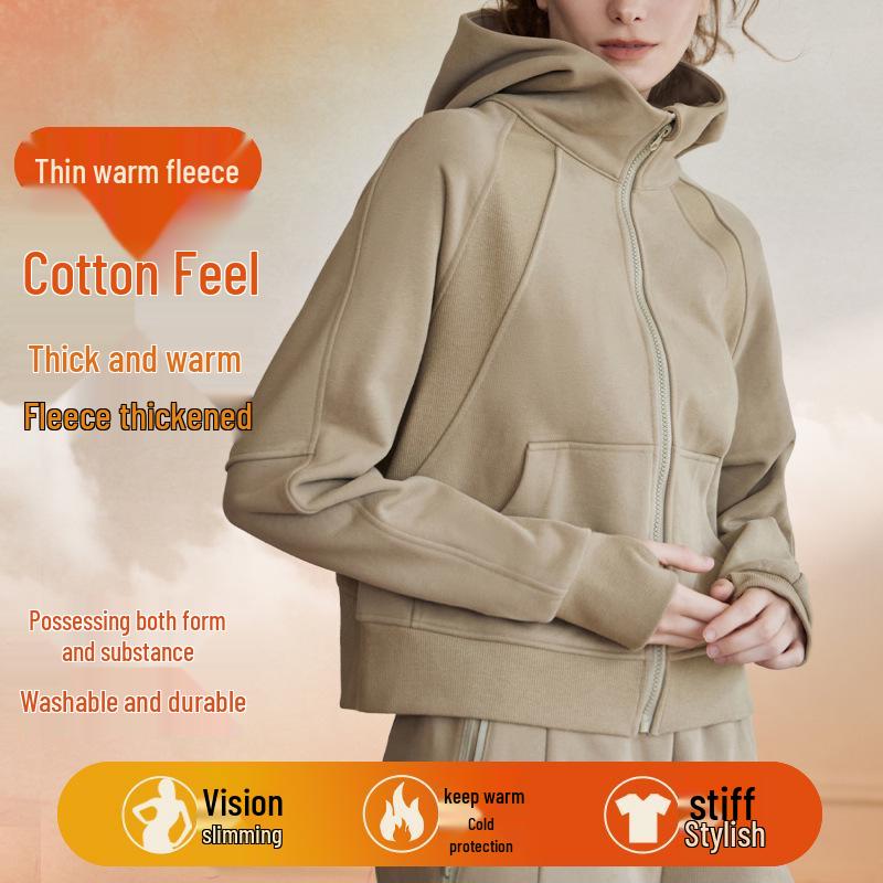 

Lulu Women s Spring Loose Fit Thick Warm Hooded Zip-Up Cardigan Jacket L