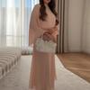 European and American women's clothing, new spring models, gentle wind stand-up collar loose pleated horn sleeve dress