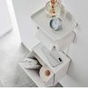 Yamazaki Toilet Paper Holder with Tray and Storage Case, White, Approx. W20.5 x D12.5-23.5 x H54.5cm, Tower, Flap-Style, Small Item Storage, Trash Can