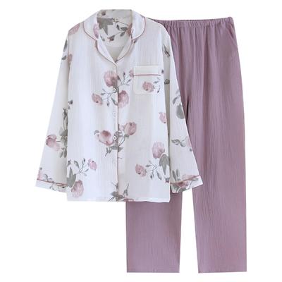 Kyonuza Cotton Loungewear for Spring and Solid Gauze Simple Long Day Size X Purple Women's 100% Pajamas, Open-Front Autumn, Color, Fabric,