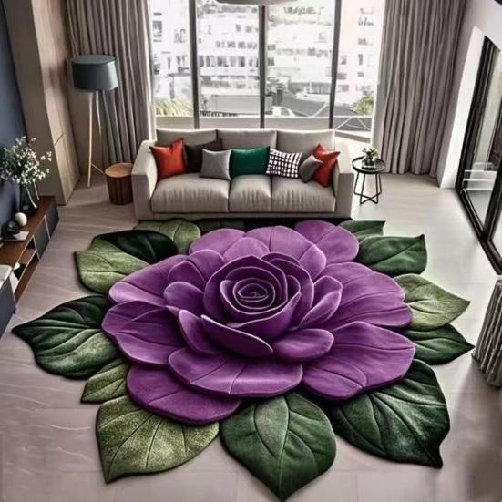 Yousheng Floral Plush Floor Mat 3D Optical Illusion Flower Rug Non-Slip Water-Absorbent Bath Mat for Living Room Bathroom Kitchen