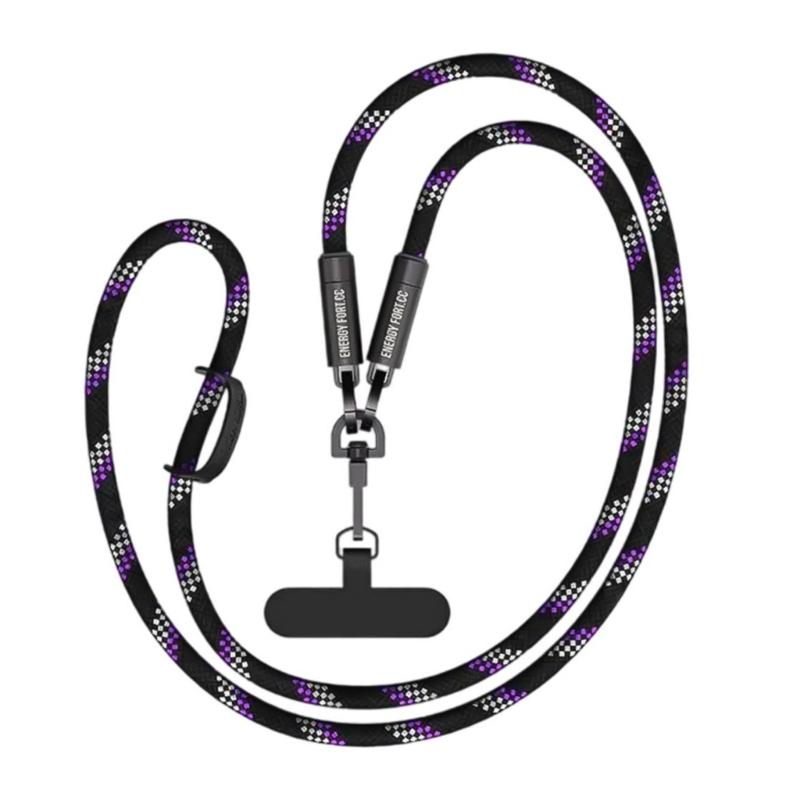 Crossbody Phone Lanyard Straps with Patches Adjustable Braided Neck Straps Necklace with 240W Charging Cable for Smartphone