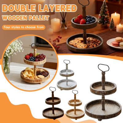 Decorative Trays - Double Tier Tray Stand Rustic Decor Double Tier Serving Tray Seasonal And Holiday Decorative Wooden Tray