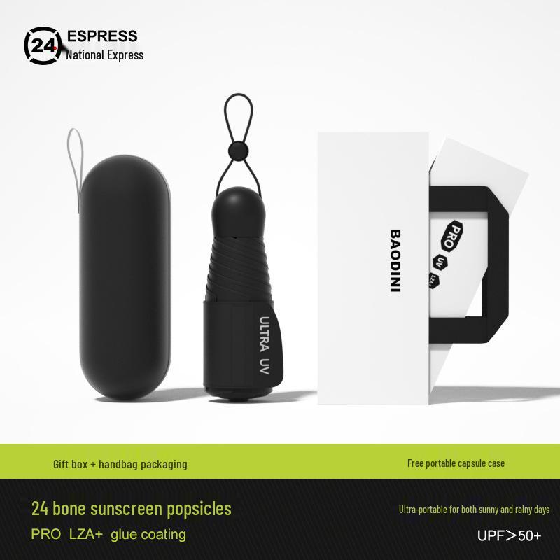 Compact Dual-Use Sun and Rain Umbrella with Black Glue Sunshade - Stylish Ladies' 5-Fold Capsule Design