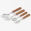 Pearl Metal Cutlery Set of 4, Wood Grain Finish, Round, Plastic Handle, B-5556