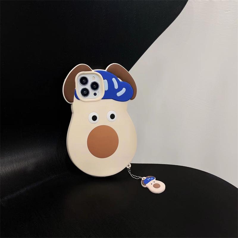 Süper sevimli 3D büyük yüz köpek + bebek kolye darbeye dayanıklı silikon telefon kılıfı için iphone 13 12 11 Pro Max yumuşak kapak