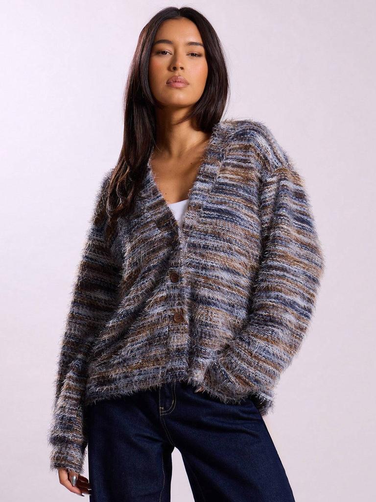 Women's Colorful Striped V-Neck Open Front Knit Cardigan