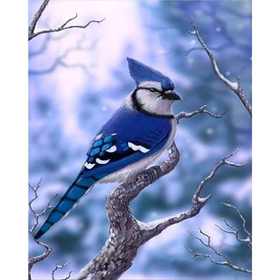 Diamant broderie oiseaux bleus sur la branche d'arbre strass ronds mosaïque diamant peinture