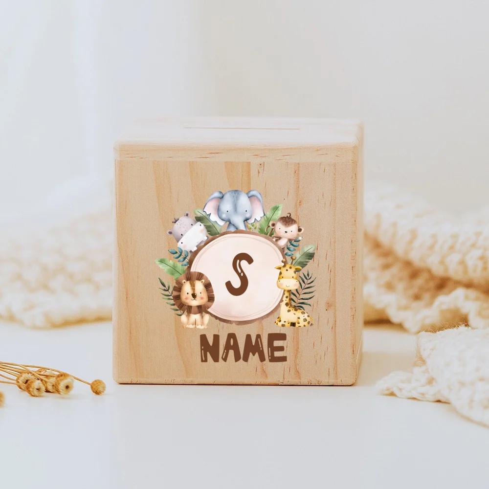 Personalized Money Box Baby Birth Gift Children Wooden Money Box with Name Customized Piggy Bank Baptism Gift