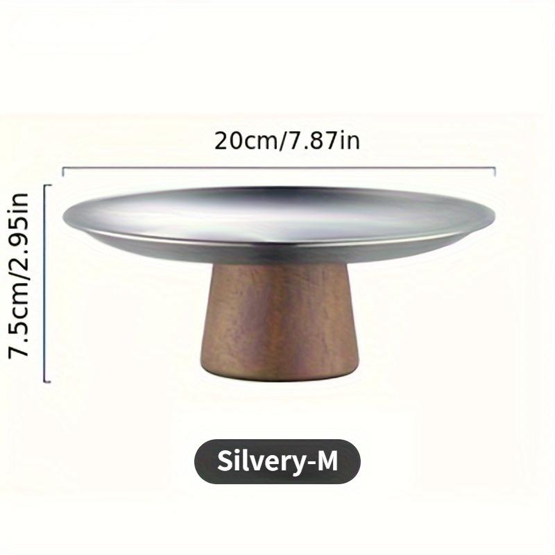 Stainless Steel Cake Tray Wooden Base Fruit Display Plate Dessert Plate Dining Table Home Decoration Ornaments