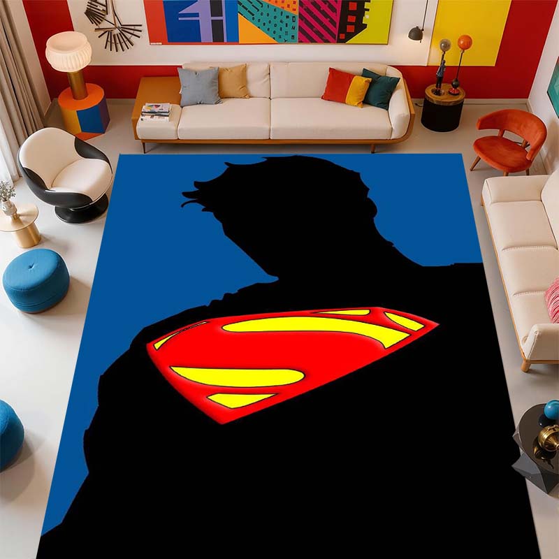 Superman superhero logo rug, suitable for bedrooms, living rooms, and home sofa decoration; large children's decorative floor