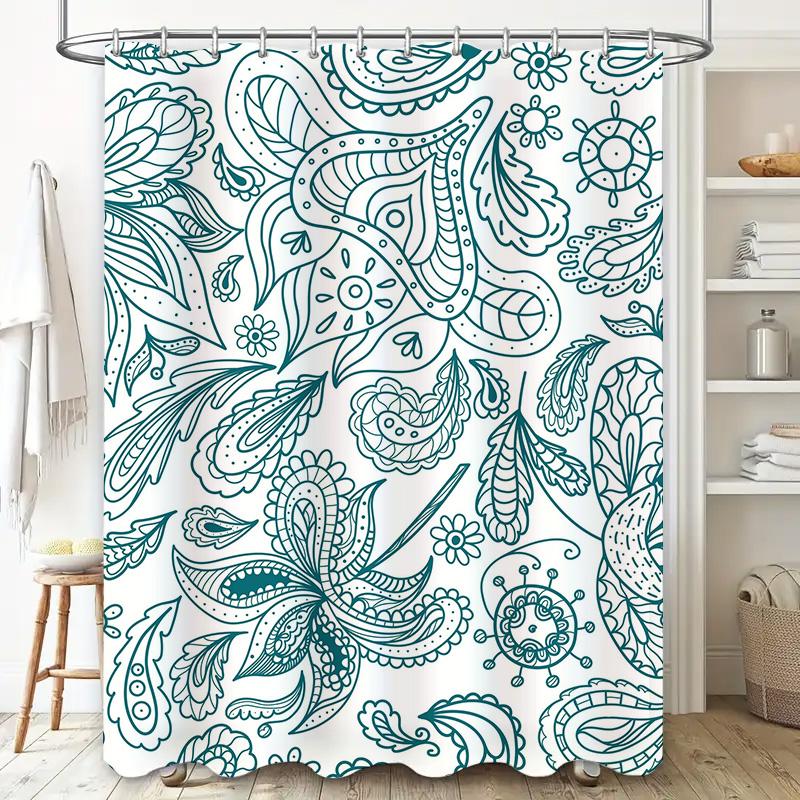 Vivid Blue Paisley Print Shower Curtain Waterproof Home Decor Bathroom Accessories