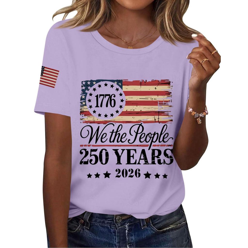 Women Casual Independence Day Print Crew Neck Short Sleeve T-Shirt Top Lightweight Comfortable Fit Stylish Design Summer Wear