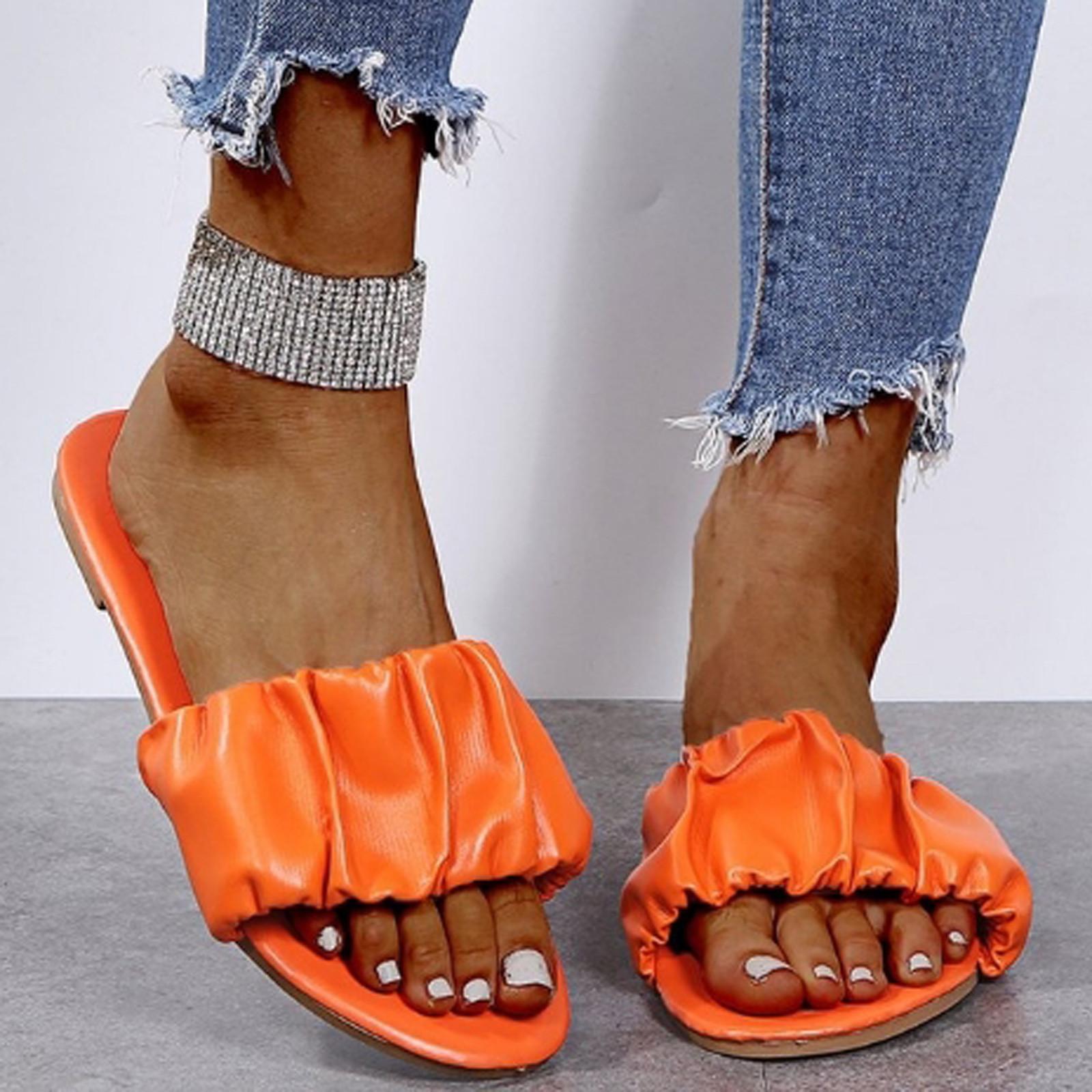

Шлепанцы большого размера Эластичная лента Плиссированные Пляжные Женские Римские туфли 42 оранжевый
