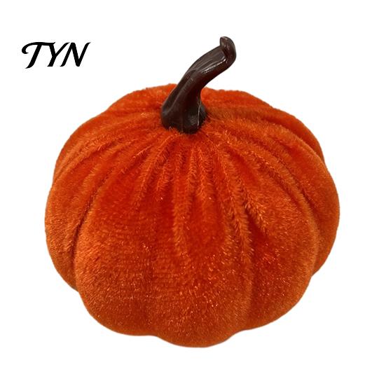 Velvet Stuffed Pumpkin Small Artificial Decoration, Fall Thanksgiving Soft Seasonal Floral Scene Accents Ornament, Autumn Harvest Tabletop Centerpiece