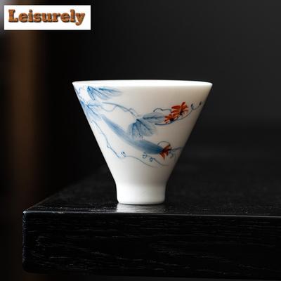 2 teil/satz Hand bemalt Luffa Teetasse Dehua Weiß Porzellan Bambus Hut Tasse Master Einzel Tasse Chazhan Kung Fu Teeset Trinken 50ml