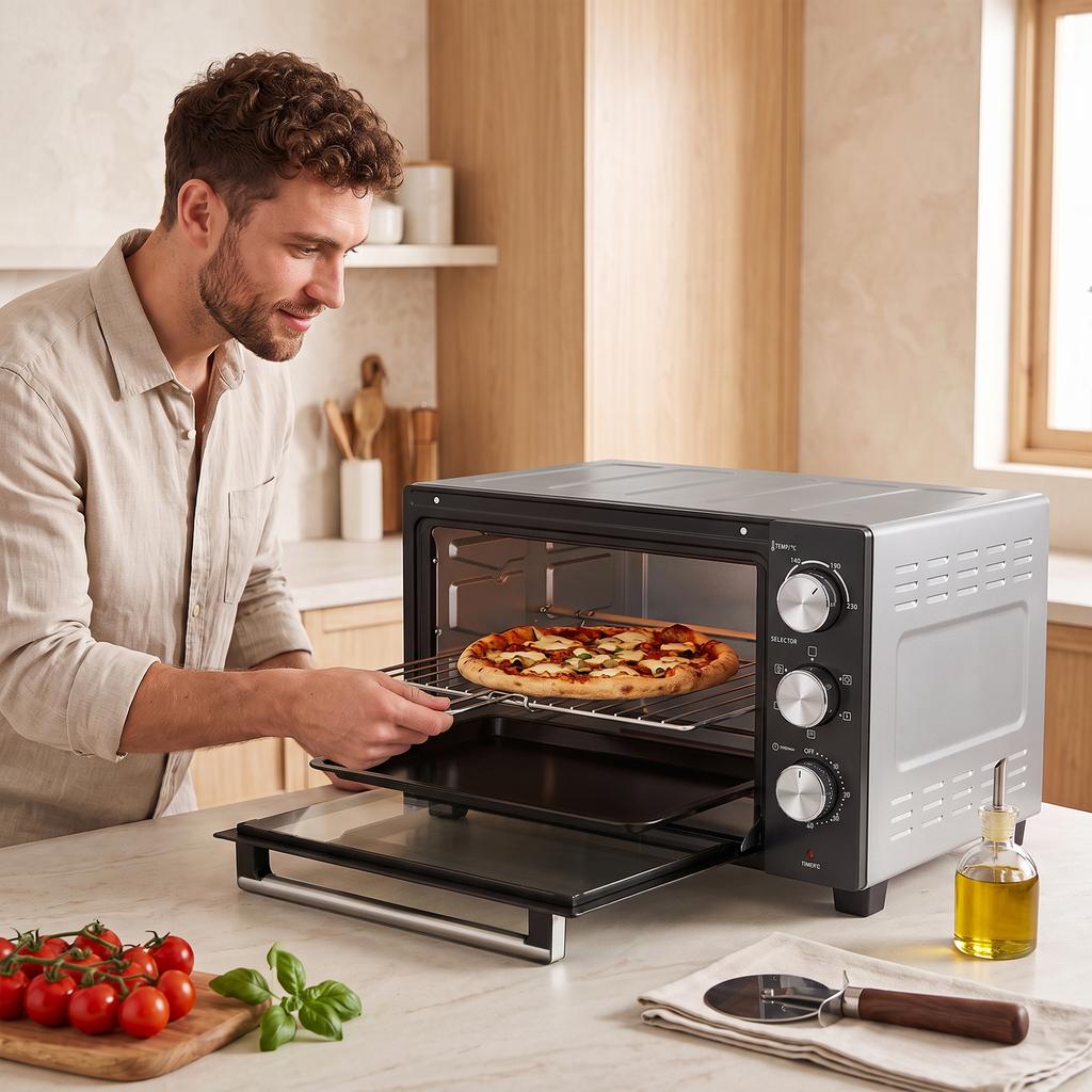 Mini Oven, 36 L, 1500 W, Rotisserie, Convection, Fan-Assisted, 60-Min Timer, Silver