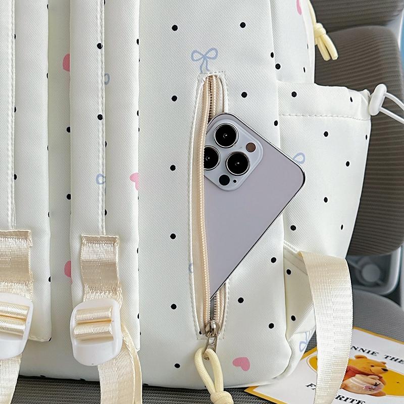 Student Schoolbag Large Capacity Multi-Function Backpack Dot Bow Print Women's Lightweight Backpack
