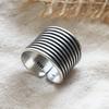 925 Sterling Silver Rings For Women Geometric Fine Jewelry Finger Adjustable Vintage Wide Strip Ring For Party Birthday Gift