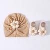 Elastic Infant Turban Hat Breathable Fetal Caps & Matching Socks Set Stylish Girls Clothing Accessories for Baby