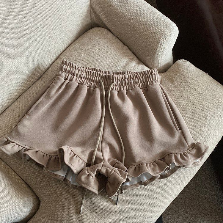 

Women s Summer-Style Ruffle-Trimmed Activewear Shorts: High-Waisted, Loose-Fitting, Wide-Leg Shorts for Casual Wear and Lounging 3XL