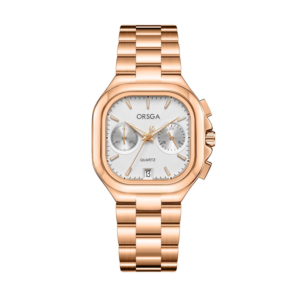 Women's S Elegant Dress Watch with Golden Stainless Steel Band Square Green Dial Waterproof Quartz Wristwatch with Luminous Hand