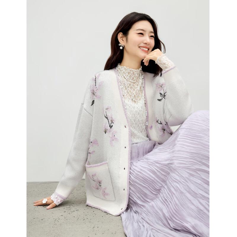 Elegant New Chinese Style Jacquard V-Neck Cardigan